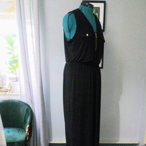 Emma & Michele Sleeveless Black Maxi Dress w/ Gold Accents Sz XL